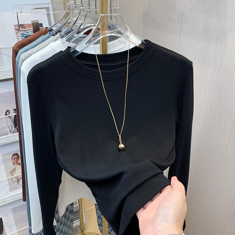 Schwarzes Rundhals-Unterhemd für Damen für Frühling und Sommer Neues Slim-Langarm-T-Shirt Unterwäsche für Damen