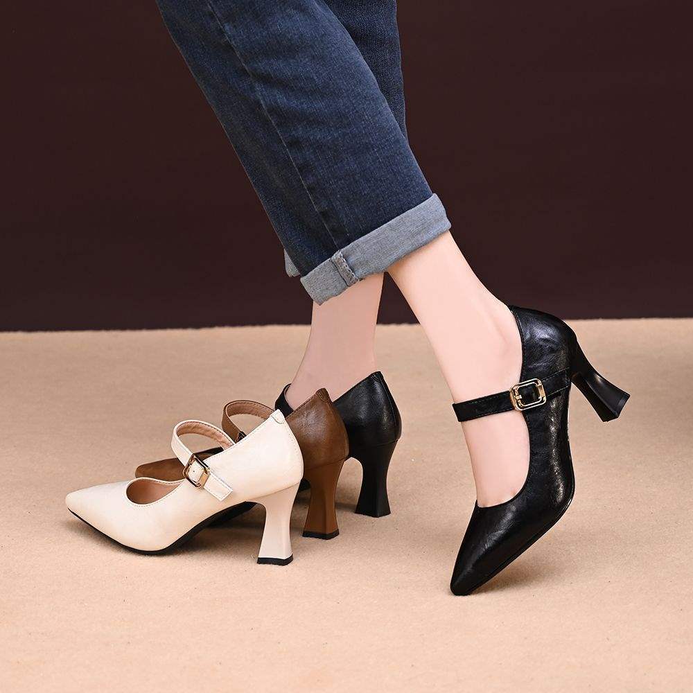 Guofeng soft-soled high-heeled shoes for women's autumn new Xiaoxiangfeng temperament pointed head shallow mouth word with thick heel single shoes