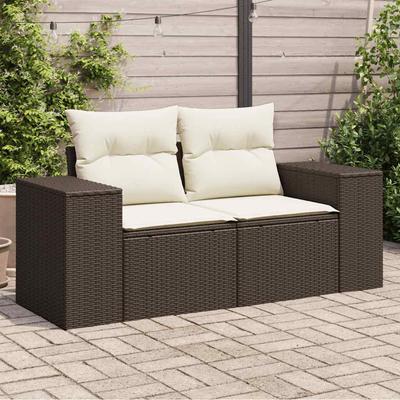 Vidaxl Garden Sofa With Cushions, 2-Seater, Brown, Poly Rattan