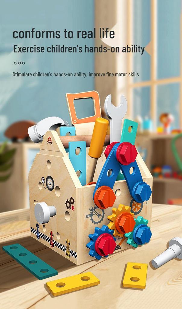 Kids' Wooden Tool Set with Toolbox for Early Learning