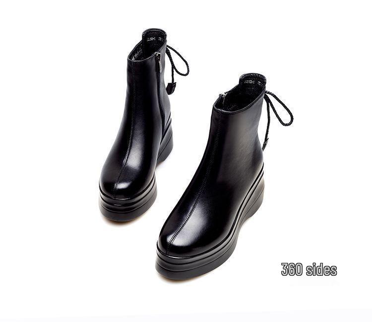 Γυναικείες Πλατφόρμες Μποτάκια Αστραγάλου από Γνήσιο Δέρμα - Χειμερινά Βελούδινα Μεσαίο Τακούνι, Στυλ Φθινόπωρο/Χειμώνα