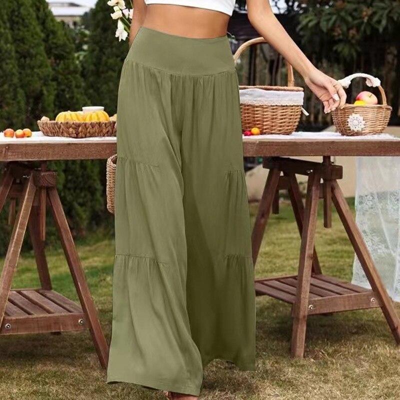 Casual Hohe Taille Breite Bein Hosen Frauen Sommer Mode Baumwolle Leinen Patchwork Lose Damen Hosen Feste Baggy Spodnie 26196