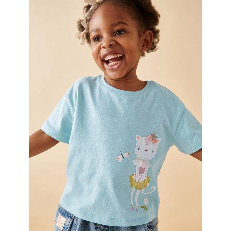 Girls' Polka Dot Cute Cat Short-Sleeved T-Shirt Kidsren's Tops Baby Pure Cotton Summer Clothes Kidsren's Half-Sleeved T-Shirt 2-8
