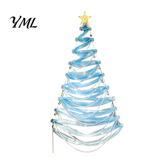 DIY Holiday Fabric Tree Decor Lighted Christmas Kit, Hanging Ornament Set Space Saving for Window Wall, Handmade Craft with LED Lights Luminous
