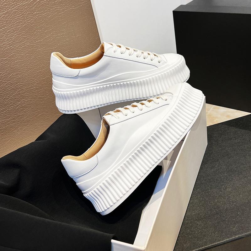 Women's Genuine Leather Thick-Soled White Shoes, Spring 2026 New Arrival, Versatile Platform Sneakers That Slim the Feet.