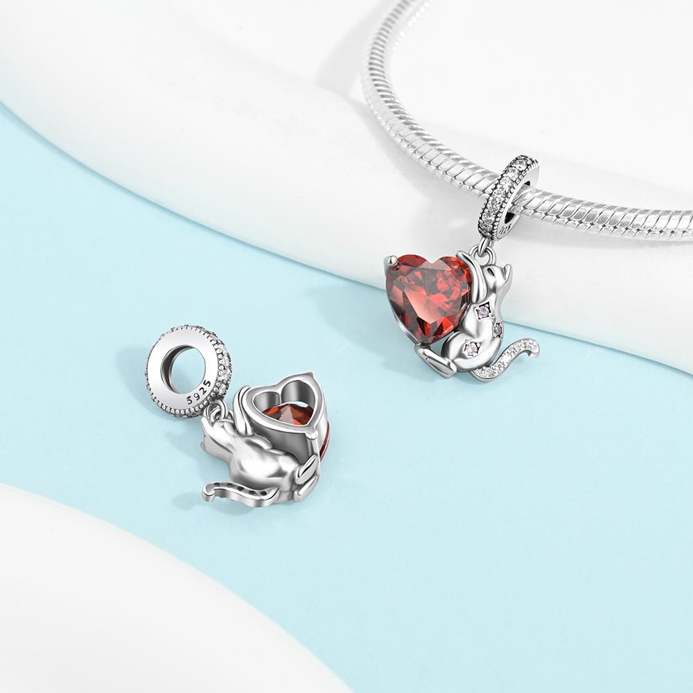 Charms Plata Cat Heart Swing Mothers Day Gift Copper Plated For Charms Copper Plated Original Bracelet For Jewelry Making