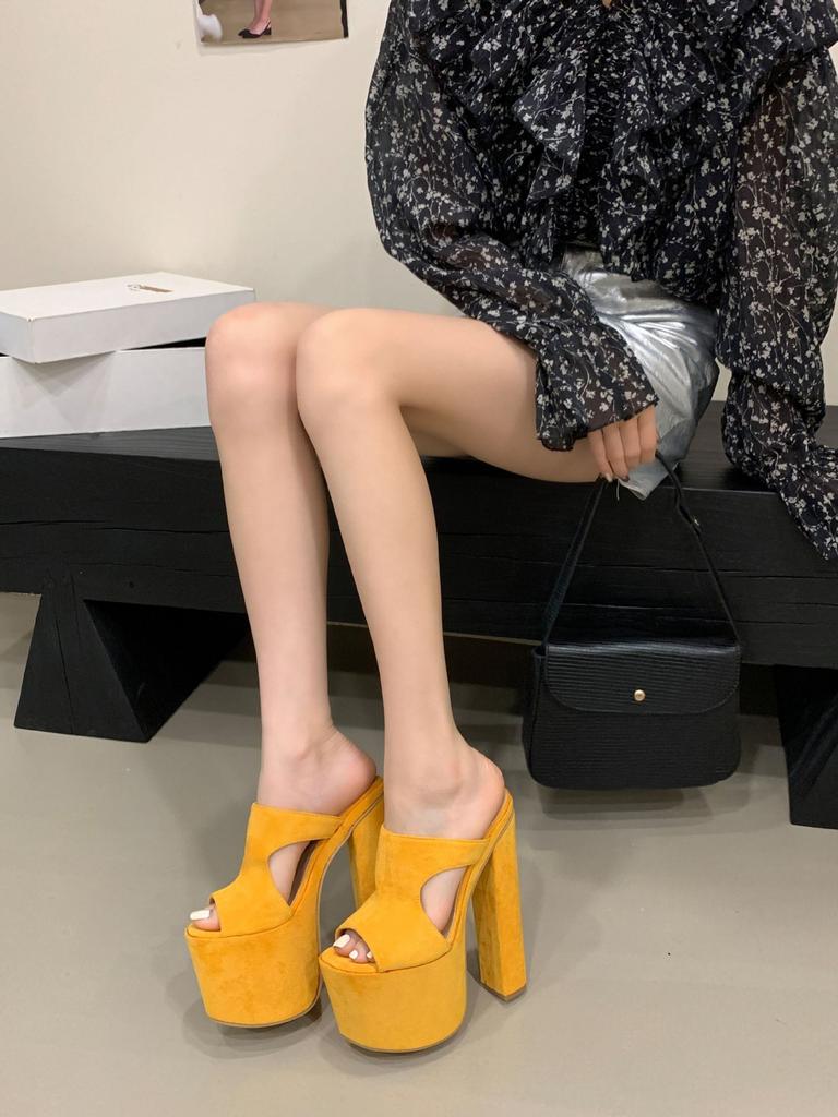 2025 New Model, Summer Versatile and Dazzling 18cm 8.5cm Waterproof Table, Thick High-heeled Slippers