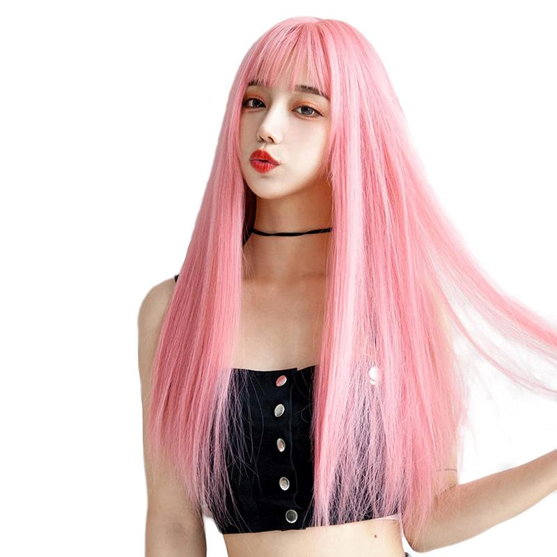 Perruque Synthétique Rose Cheveux Lisses Best-Seller pour Fête d'Halloween Cosplay Jeu de Rôle. Perruque Quotidienne avec Cheveux Haute Température. 26inches pink