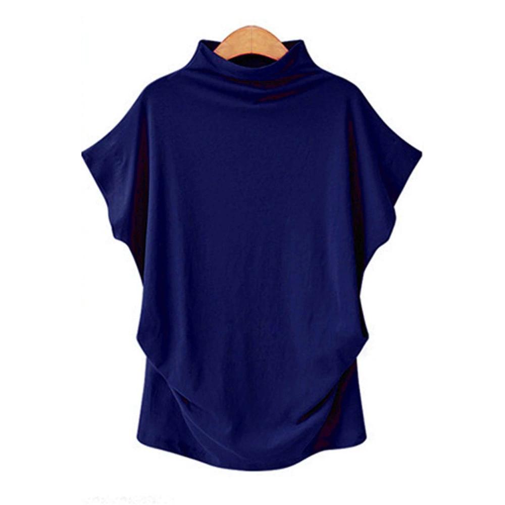 Women Turtleneck Cotton Tee Shirt Summer Short Sleeve Solid Casual Tops