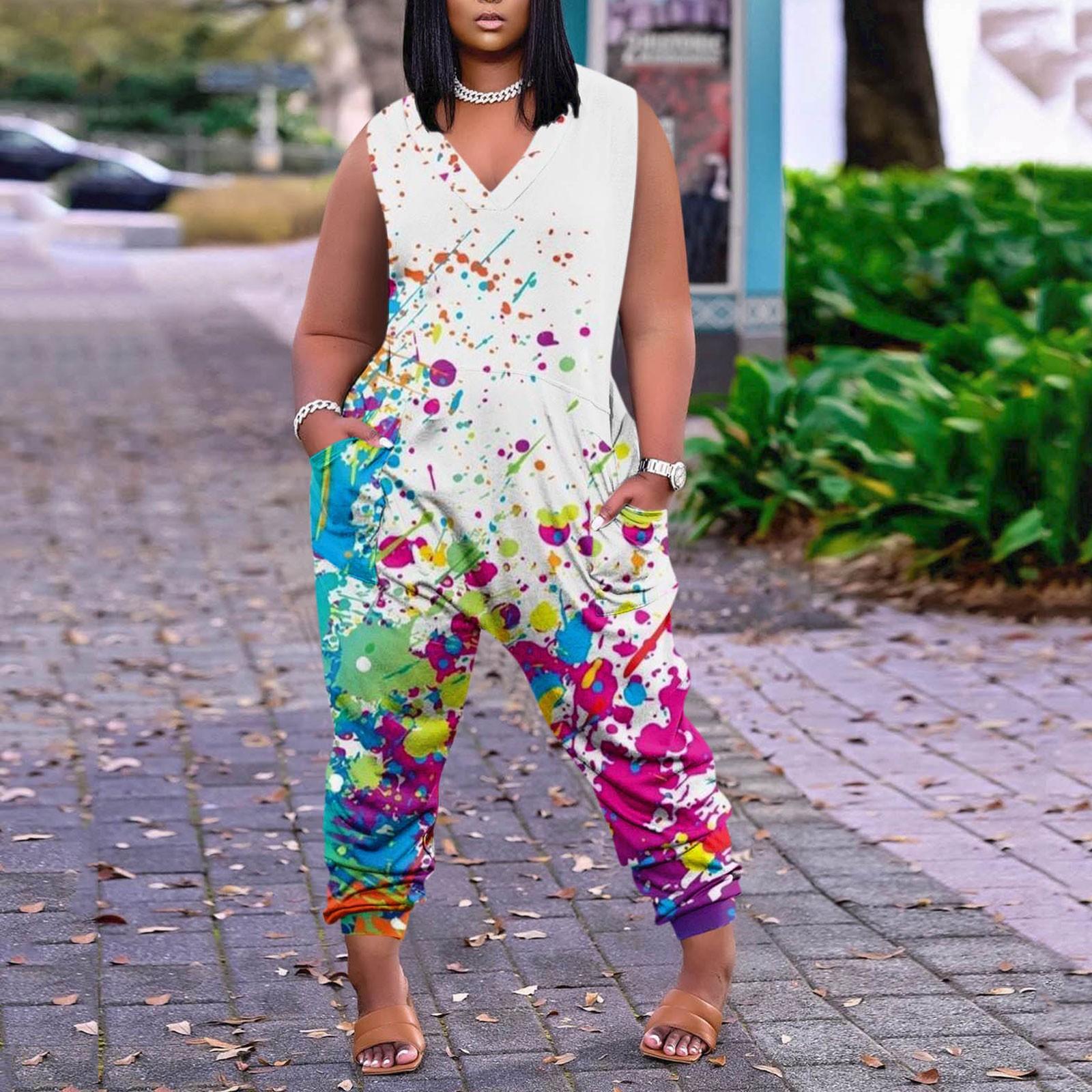 

Женский повседневный комбинезон больших размеров без рукавов с градиентом тай-дай и карманами M