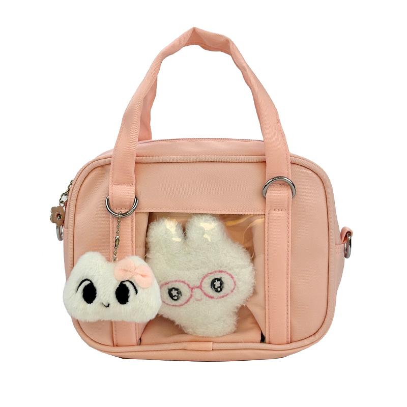 Fashion Casual Kawaii Ita Bag Mini Crossbody Bag Doll Display Transparent Pocket Lightweight Nylon Handbag for Women Girls