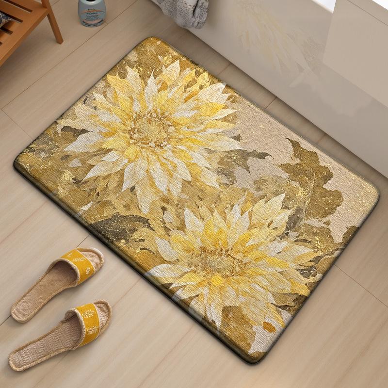 Luxury Floral Bath Mat - Extra Thick & Quick Dry Sponge - Super Absorbent, Skin-Friendly, Non-Slip Bathroom Rug - Elegant Style