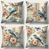 Blue Birds Floral Pattern Decorative Pillow Cushions Polyester Pillowcase, Sofa Decorative Cushion Cov Headboard Pillow