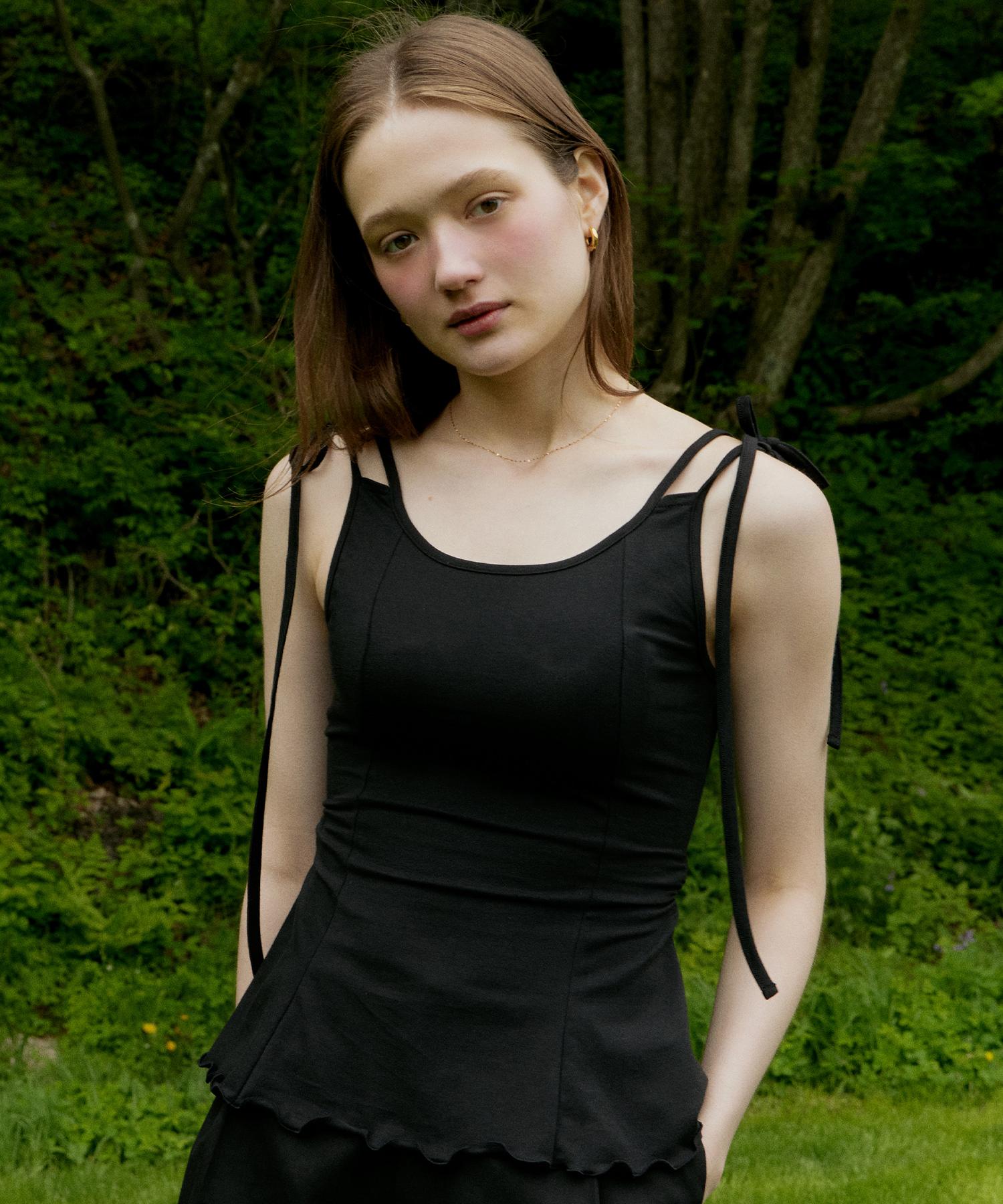 Itove Seoul Drawstring Shirred Flare Top Black Black/Black