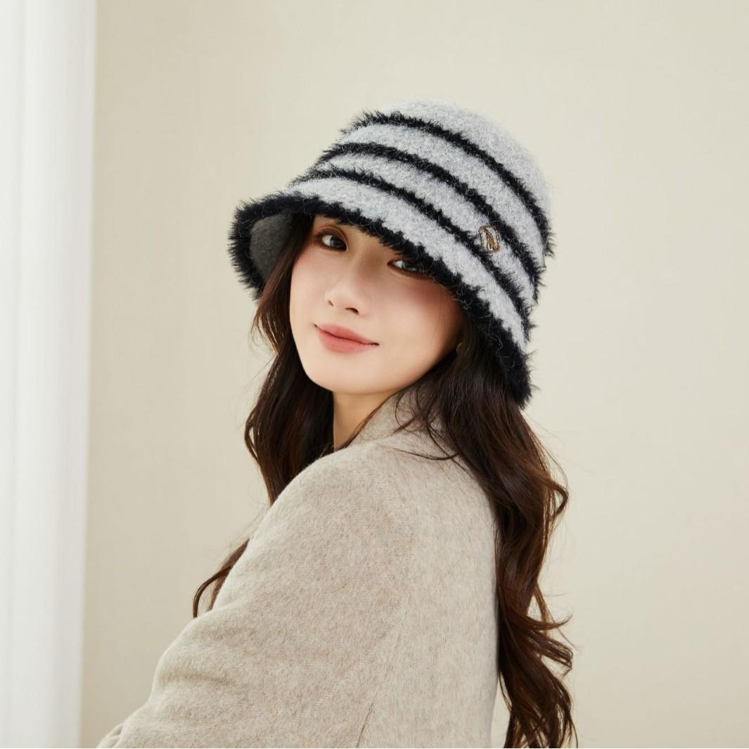 Knitted Wool Bucket Hat Women S Autumn And Winter Sweet Bucket Hat Big Head Circumference Washbasin Hat One size fits all серый