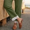 Women's Fashion Color Elastic Waist Pocket Lace Splicing Casual Straight Pants