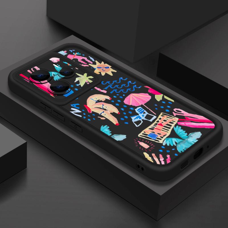 Cartoon Vacation Painting Case For Xiaomi Redmi Note 14 13 Pro 5G 4G 12 11 Funda Xiaomi 14T 13T 11T Pro Shockproof Bumper Silicone Cover