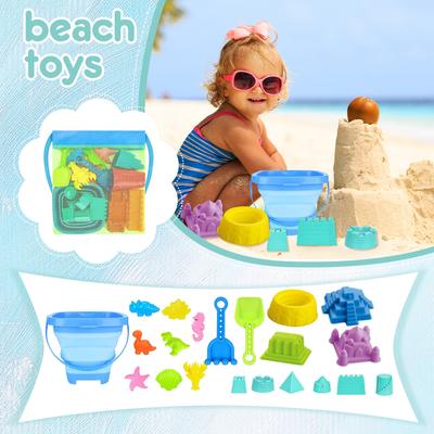 Beach Toys For Kids, Sandcastle Toys With Buckets And Shovels, Mesh Bags And Molds The Color Is Random