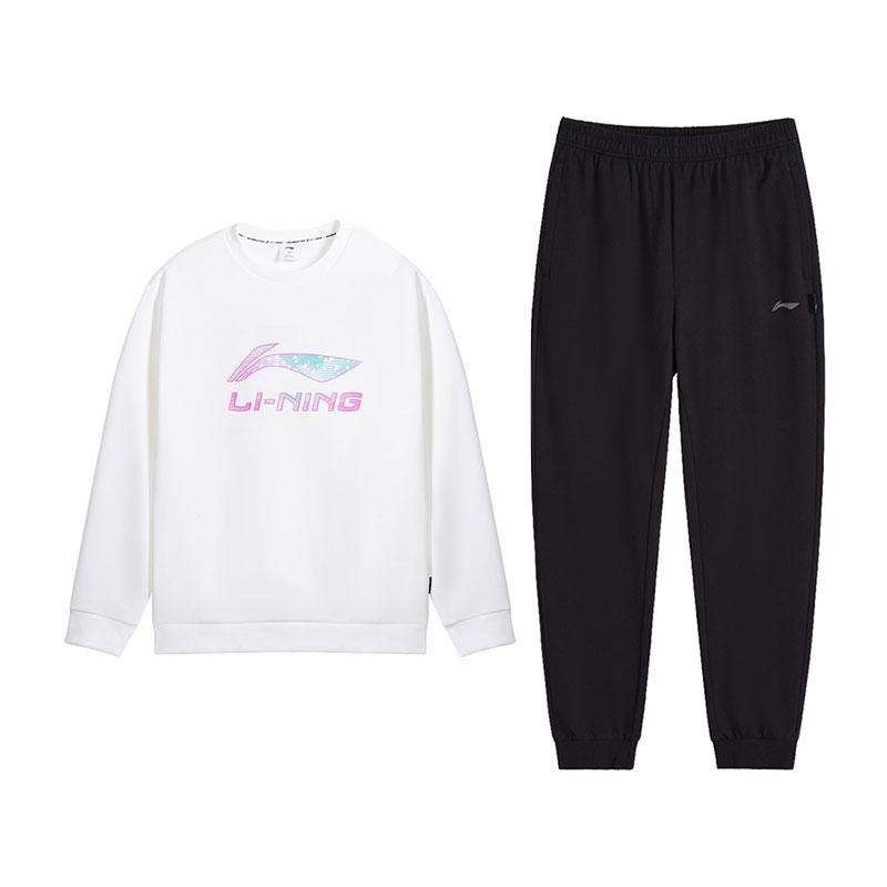 

Li-Ning Универсальный пуловер с градиентным принтом и логотипом, круглый вырез, длинный рукав, удобные длинные брюки, повседневный спортивный костюм, унисекс костюм AWDVG91-2+AKLVB43-1 M