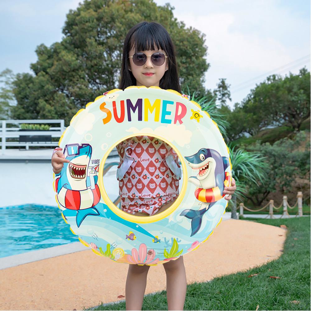 Summer Shark Themed Swim Ring, Inflatable Clear Float with Sea Animal Print
