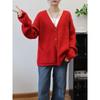 Autumn and winter new retro loose lazy wind knitted cardigan V-neck high-end sweater jacket women