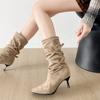 Queen Fan retro Maillard pointed stiletto short boots women's summer 2025 new versatile heightening boots