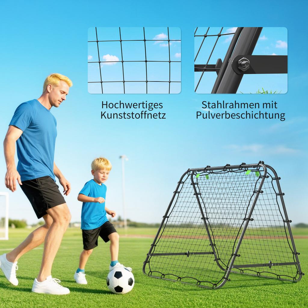 Double Sided Football Rebounder Net, Football Rebound Goal with Five Adjustable Angles, Black