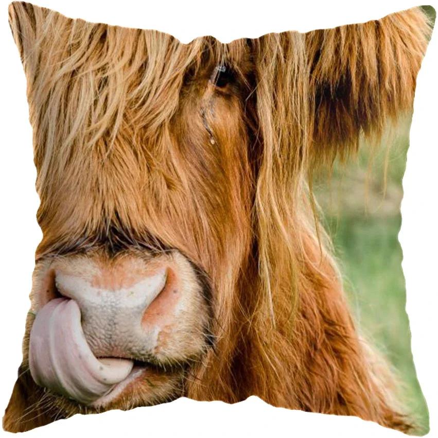 Scottish Highland Animal Print Pillowcase Home Decoration Cushion Cover Sofa