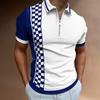 Trendy Short Sleeve Polo Shirt with Half-Zip, Houndstooth & Striped Details