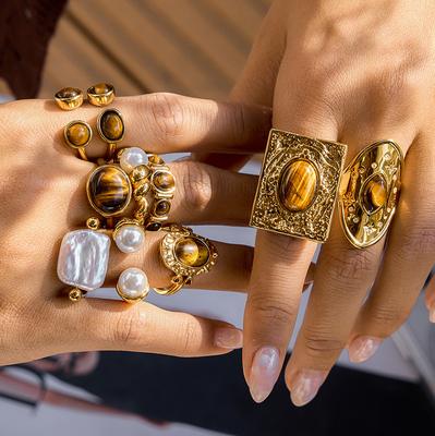 European and American Stainless Steel Tiger's Eye Ring Niche 18k Gold Jewelry Titanium Steel Rings