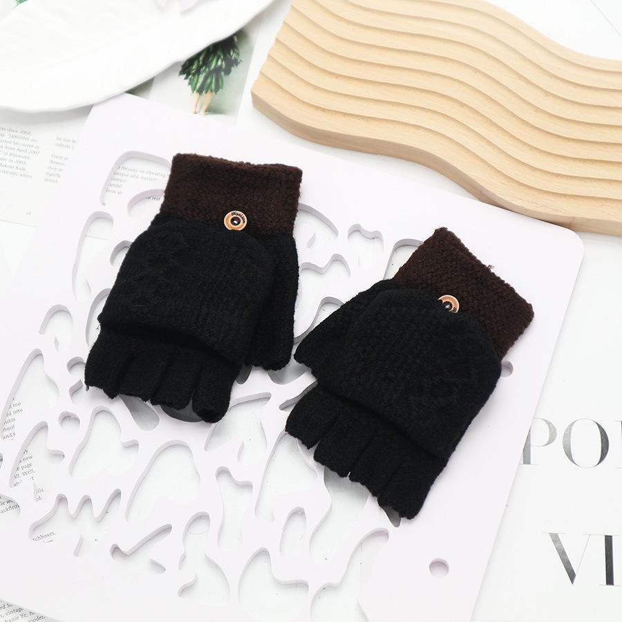 Zimní bezprsté rukavice s odklápěcím vrškem v korejském stylu - Unisex, kreslený design, kompatibilní s dotykovou obrazovkou, ideální pro psaní a ťukání