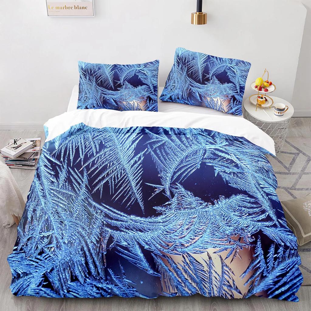 Comforter 3D Snowflake King Queen Romantic Purple Snow Landscape Bedding Set For Kids Teens Adults Christmas Soft