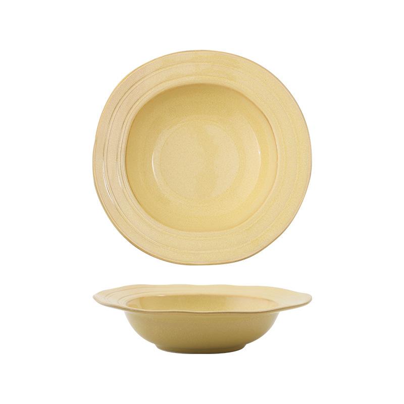 Retro Style Kiln Change Glaze Straw Hat Plate Creative Ceramic Pasta Western Plate Fruit Salad Soup Plate Household Dish