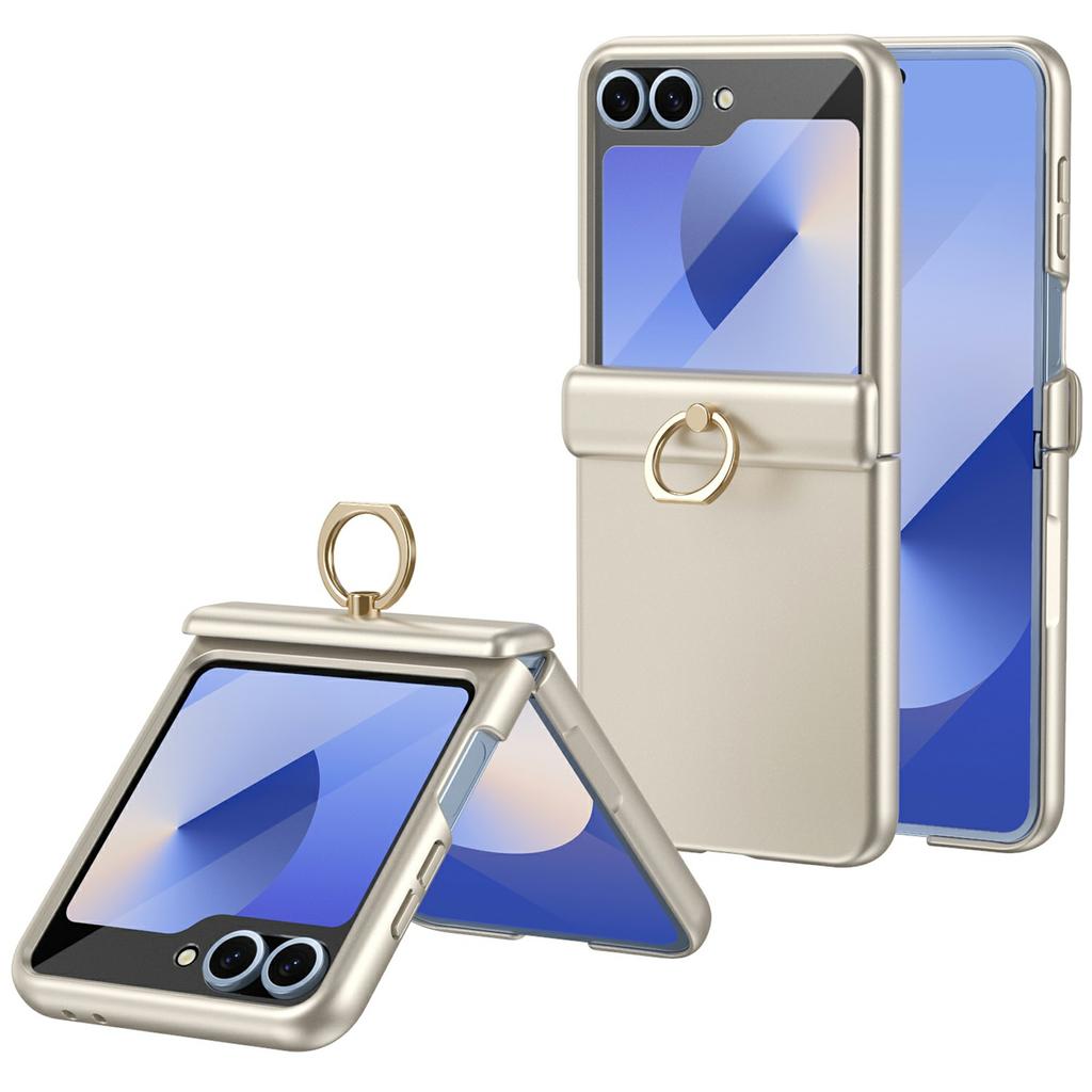 For Samsung Galaxy Z Flip5 5G Case with Tempered Glass Film Ring Holder Kickstand PC Phone Cover