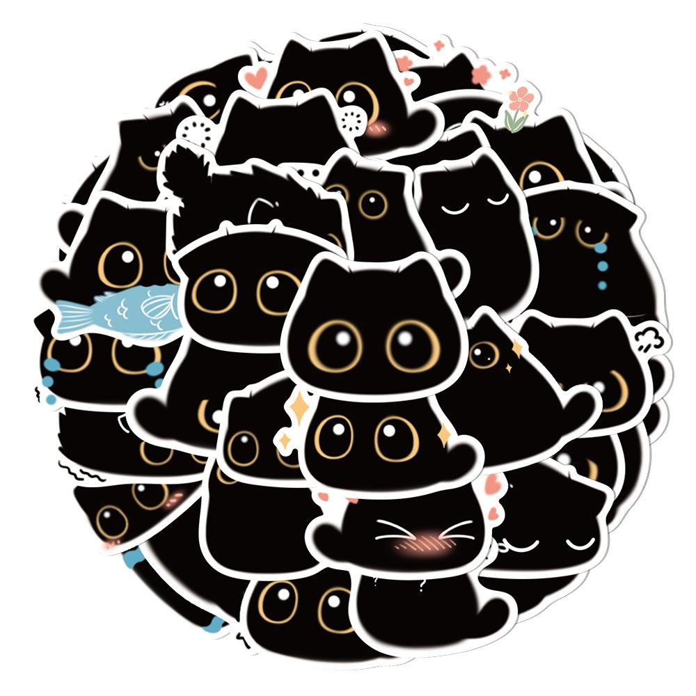 10/20/40pcs Kawaii Cute Cartoon Black Cat Stickers Funny Graffiti Decals DIY Water Bottle Phone Suitcase Sticker Decoration Toy