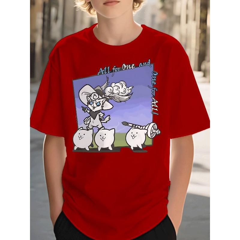 Taglie Europee T-shirt Estiva a Maniche Corte per Bambini, Top con Stampa Cartone Animato per Ragazzi, Caratterizzato da un Design Carino, Adatto per Uscite e Quotidiano