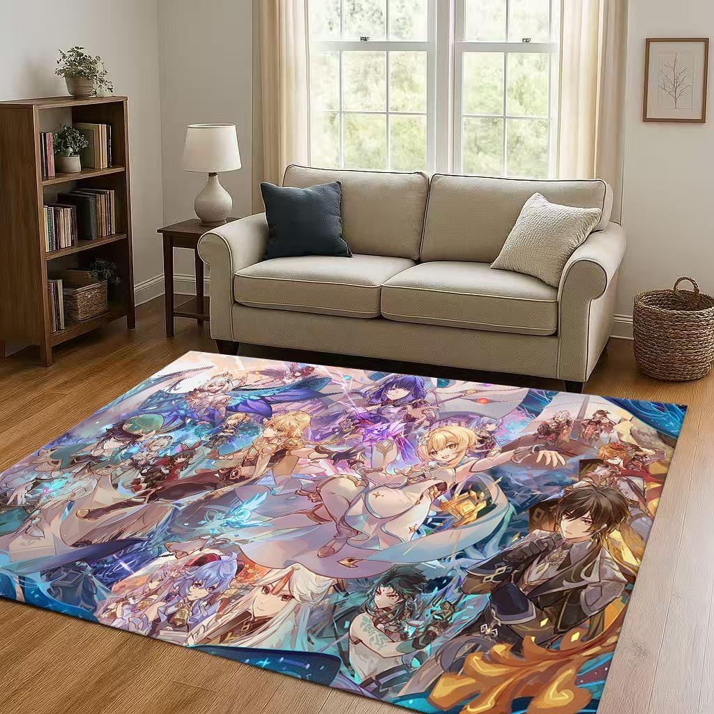 Game Genshin Impact Cartoon Living Room Non-Slip Area Rug Soft Carpet for Bedroom Playroom Sofa , Easy Clean Home Decor Doormat