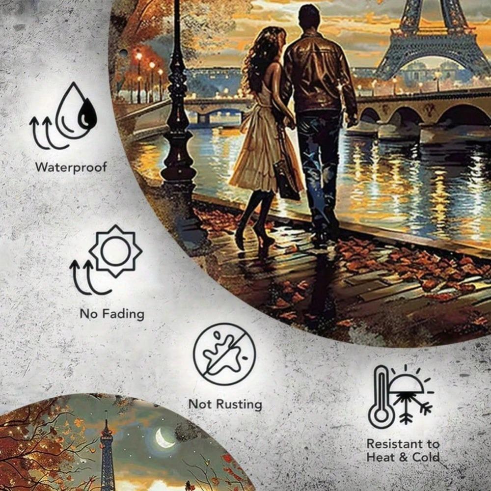Parisian Couple Tin Sign 8x8 Inch Vintage Wall Art For Cafe Home Decor
