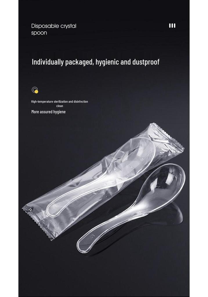 Crystal Clear Disposable Plastic Spoon - Thickened, Hardened, Individually Packaged for Porridge and Soup Takeaway