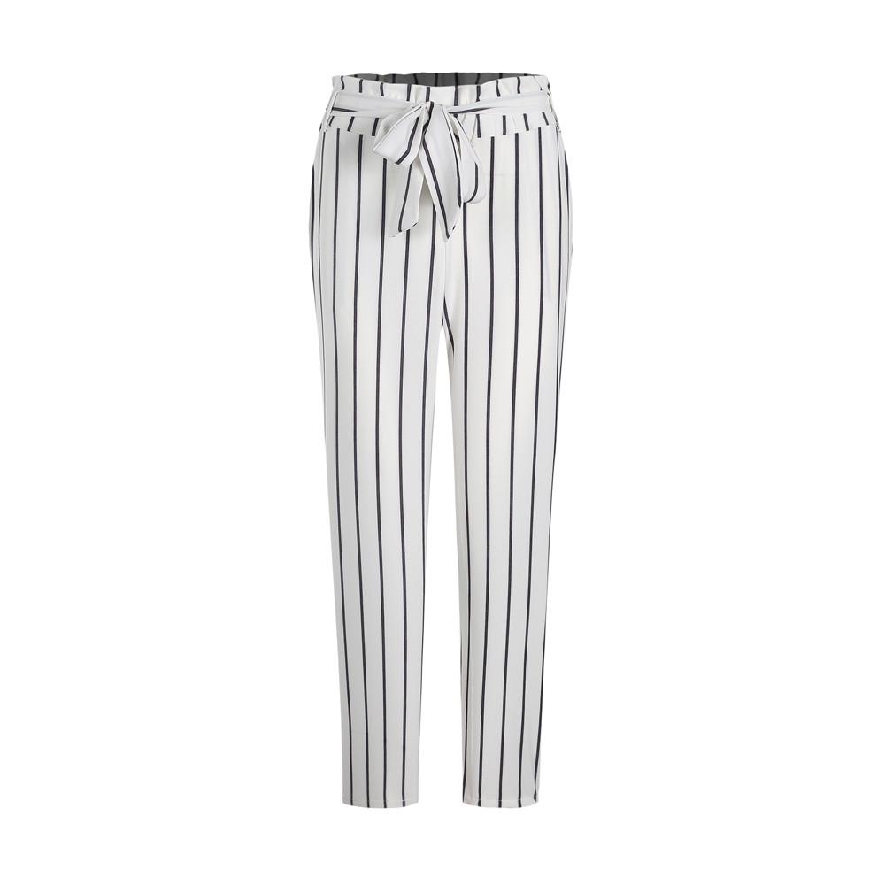 Skinny Women Striped Long Jeans Tie High Waist Ladies Pants Trouser