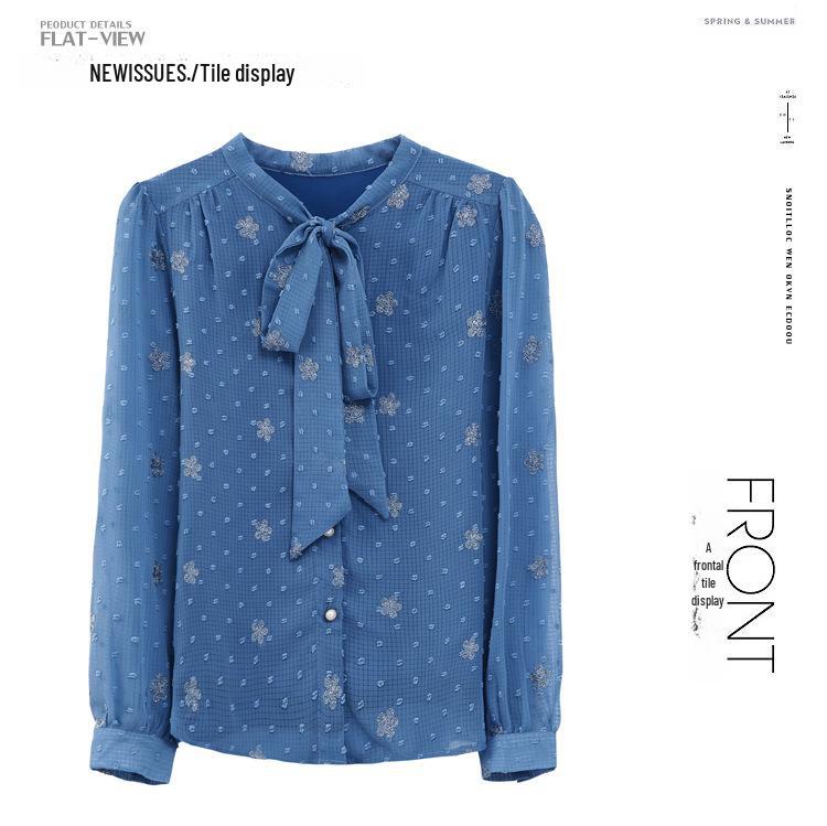 Dámská High-End Módní Hedvábná Košile s Dlouhým Rukávem a Mašlí - Kolekce Zmenšující Věk Jaro 2025