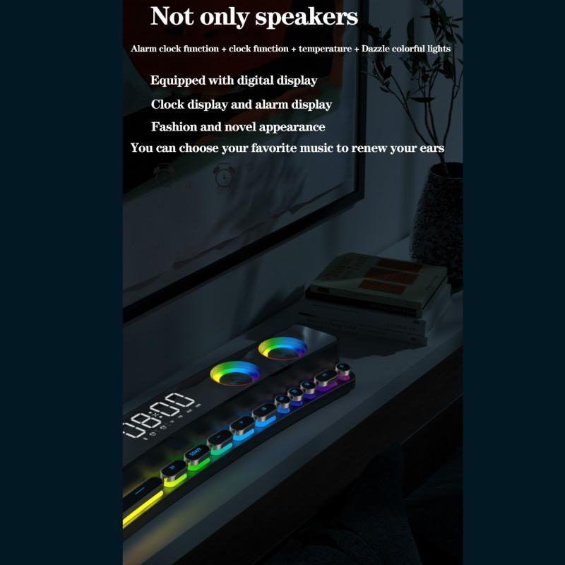 Relógio bluetooth sem fio jogo alto-falante soundbar 3d estéreo subwoofer computador alto-falante com luz soundbar para tv home theater