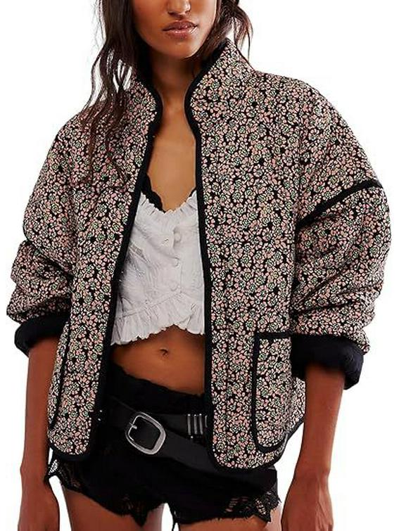 2024 Autumn/Winter Quilted Color Block Women's Cotton Jacket