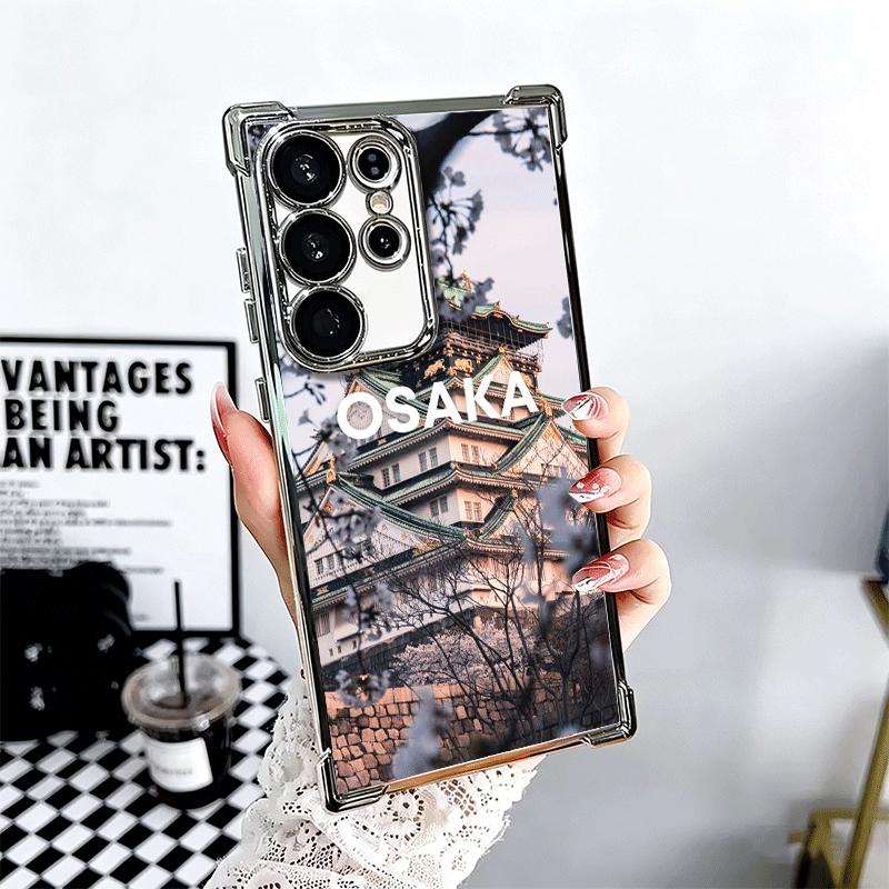 Osaka Tokyo Japan Scenery Plating Phone Case For Samsung Galaxy S24 S25 FE S26 Edge S23 Ultra S22 S21 Plus S20 Anti-Fall Airabag