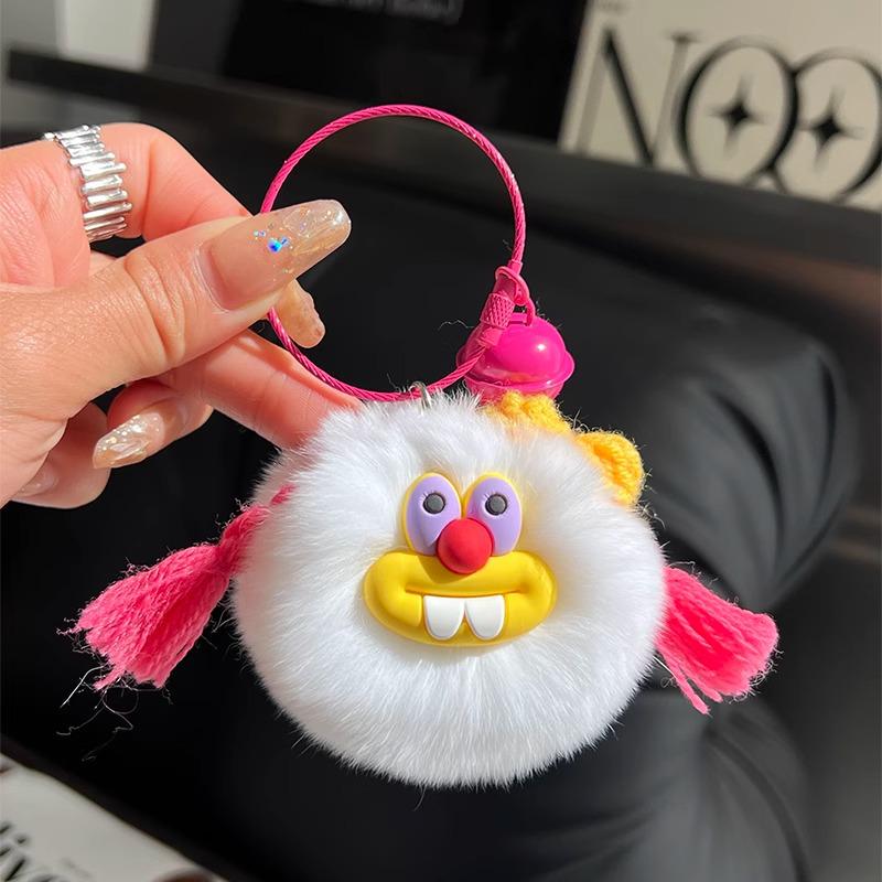 Plush Cartoon Monster Keychain: Cute Soot Ball & Rex Rabbit Fur Bag Charm