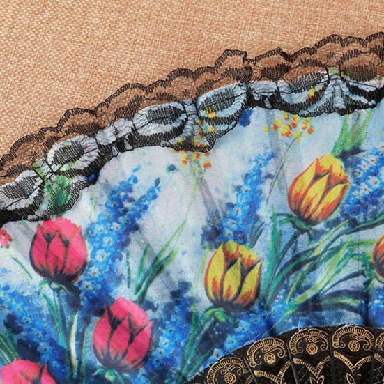 Leque Dobrável Leve Portátil Leque Vintage Elegante Renda Floral Padrão Leque de Mão Casamento Festa Acessório