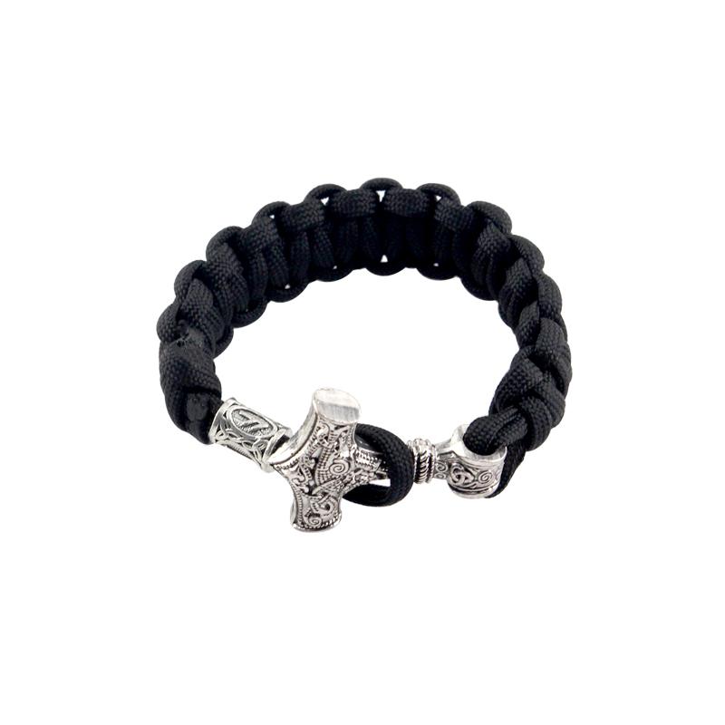 Ancient Norse Viking Men Bracelets Thor Mjolnir Hammer Paracord Amulet Runes Beads Hand Made Rope Wrap Scandinavian Bangles Gift