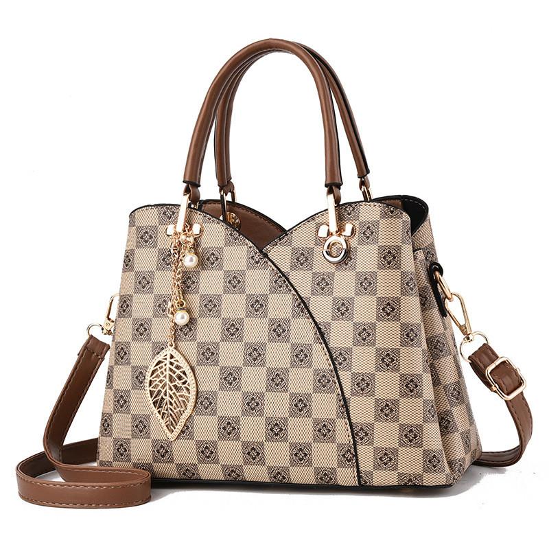 Pu Bag With Print And Plaid Pattern For Daily Use