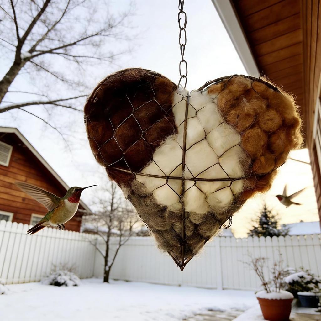 Refillable Bird Nesting Heart with Natural Alpaca Nesting Material, Alpaca Fiber Bird Nesting for Hummingbirds Birdhouse