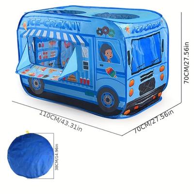 Game Tent Blue Ice Cream Car Pop Up 3 Openings Children Play House Blue Dessert Truck Theme Game Room Suitable Indoor Outdoor